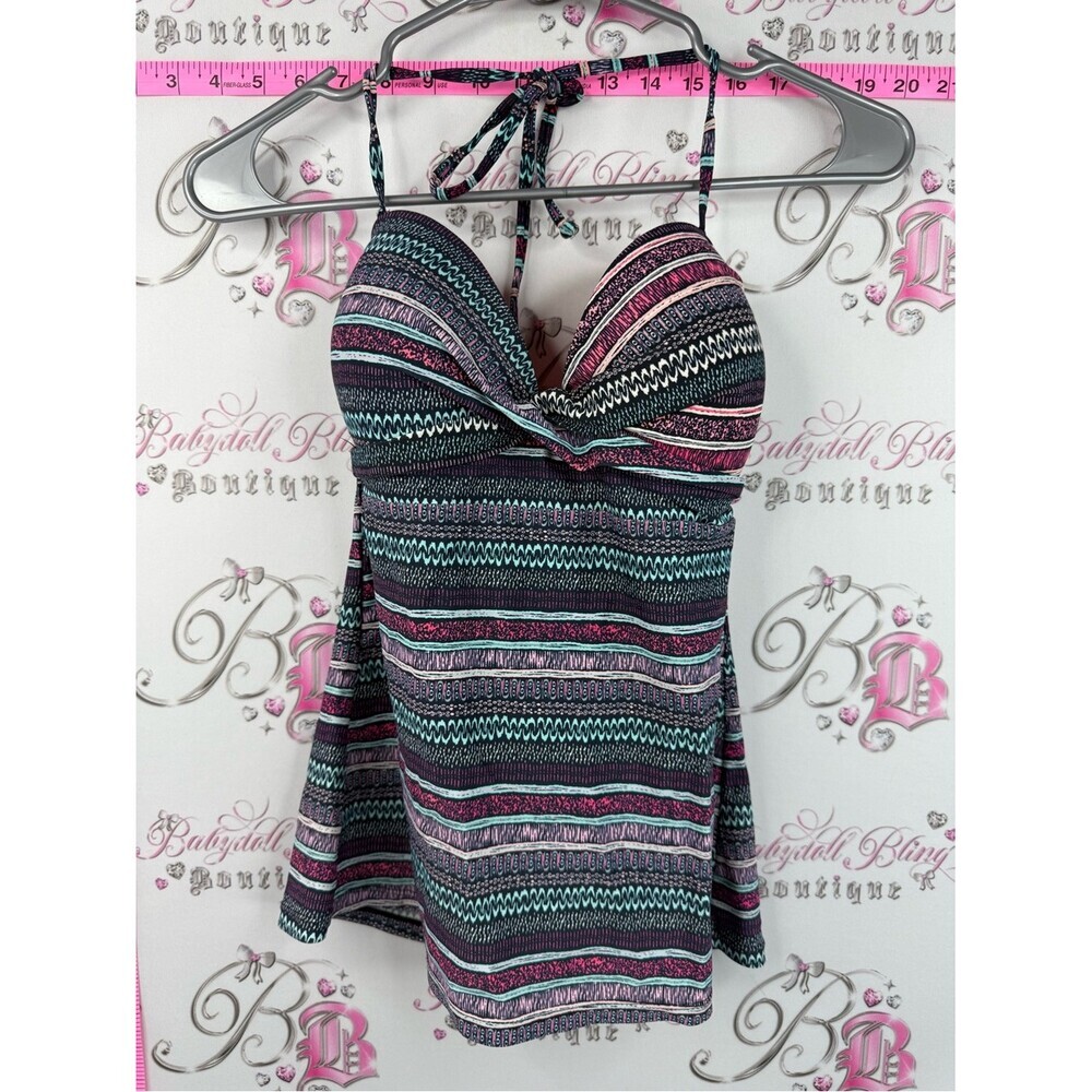 Ripzone tankini top swim pool Striped Halter Swim Top in Black, Teal & Pink